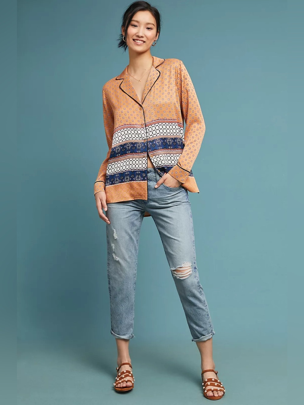 Anthropologie Second Female Vavara Pajama-style Shirt Geometric Paisley Print S - Picture 2 of 13